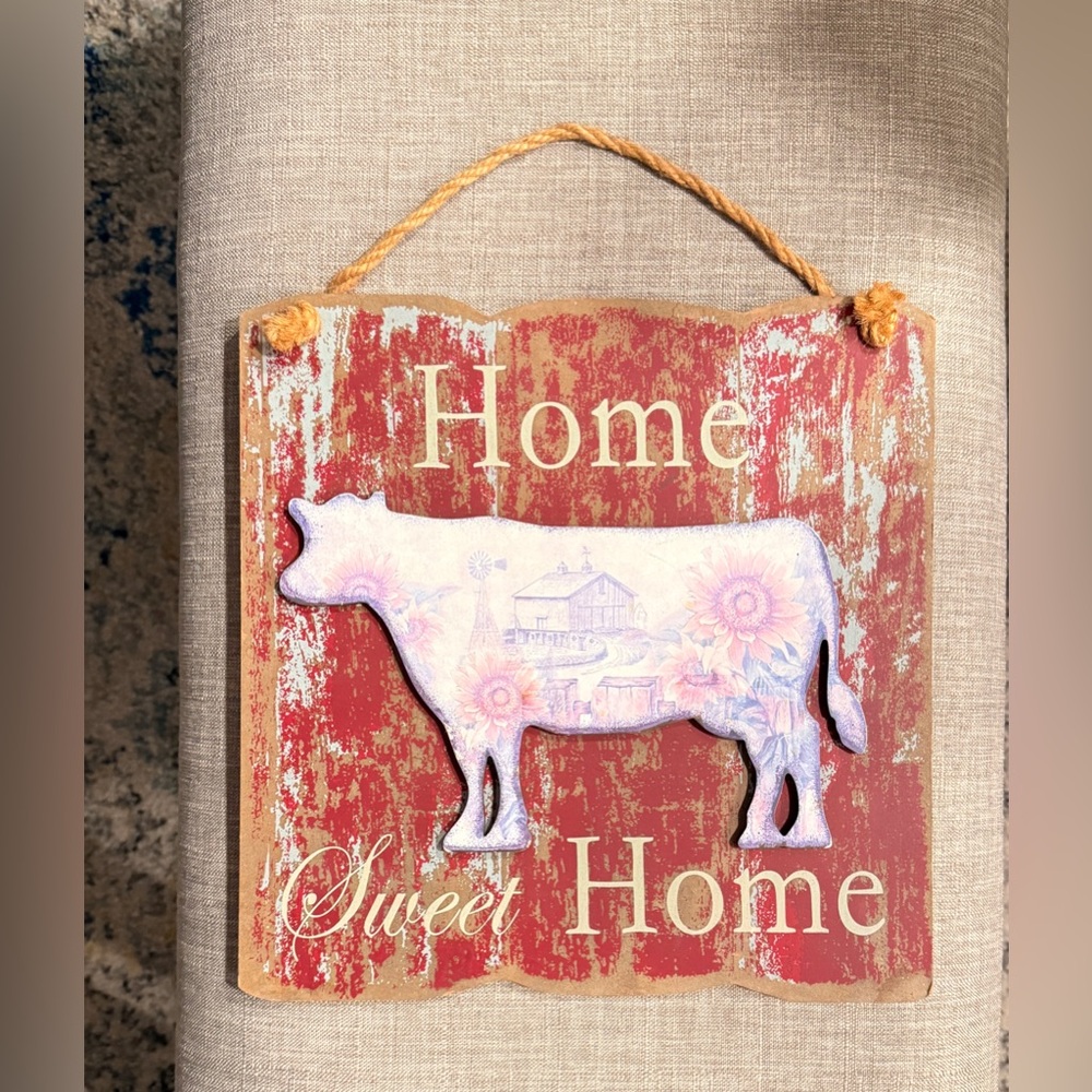 Farmhouse Sign Cow “Home Sweet Home” sunflowers